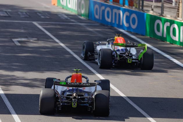 Formula 1 Azerbaijan Grand Prix, Baku, Thursday, September 24, 2026 Liam Lawson 30, Visa Cash App Racing Bulls Formula One Team, Arvid Lindblad 41, Visa Cash App Racing Bulls Formula One Team Formula 1 Azerbaijan Grand Prix, Baku, Thursday, September 24, 2026 Copyright: xBEAUTIFULxSPORTS Erlhofx