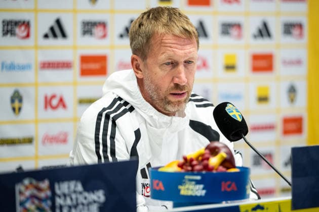 September 24, 2026: Head coach Graham Potter of the Swedish men s national soccer team at a press conference on September 24, 2026 in Stockholm. Photo by Jesper Zerman, BILDBYRAN, code JZ JZ0759: soccer, football, fotball, Nations League, UEFA Nations League, press conference, Sweden, Sweden A, bbeng Copyright: JESPERxZERMAN BB260924JZ039
