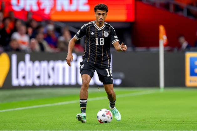 September 24, 2026, Soccer, International Match, Netherlands vs. Germany, Kickoff of the 2026–2027 UEFA Nations League, Matchday 1, Johan Cruijff ArenA, Amsterdam, 2026–27 Season, Nathaniel Brown (GER, 18). DFB regulations prohibit any use of photographs as image sequences and or quasi-video. Netherlands