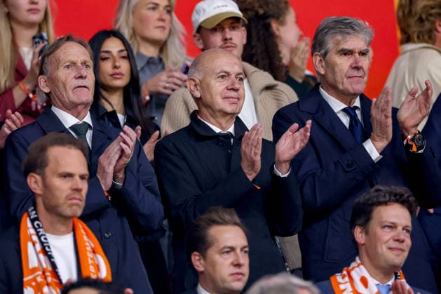 September 24, 2026, Soccer, International Match, Netherlands vs. Germany, Kickoff of the 2026–2027 UEFA Nations League, Matchday 1, Johan Cruijff ArenA, Amsterdam, 2026–27 season; Hans Joachim Watzke, Vice President and President of the League Association, alongside Bernd Neuendorf, President of the DFB (German Football Association), in the VIP box. DFB regulations prohibit any use of photographs as image sequences and or quasi-video footage. Netherlands