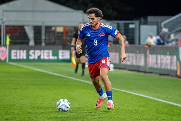 Ferhat Saglam Liechtenstein, 09 on the Ball, Liechtenstein, UEFA, Nations League, Matchday 1, Liechtenstein vs. Lithuania, September 24, 2026, Vaduz Rheinpark Stadium, Liechtenstein Copyright: xGrantxHubbsx