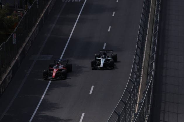 F1 - AZERBAIJAIN GRAND PRIX 2026 16 LECLERC Charles (mco), Scuderia Ferrari SF-26, action and 63 RUSSELL George (gbr), Mercedes AMG F1 Team W17, action during the 2026 Formula 1 Azerbaijan Grand Prix, 15th round of the 2026 Formula One World Championship, WM, Weltmeisterschaft from September 24 to 26, 2026 on the Baku City Circuit, in Baku, Azerbaijan - BakuAzerbaijan Copyright: xDPPIx