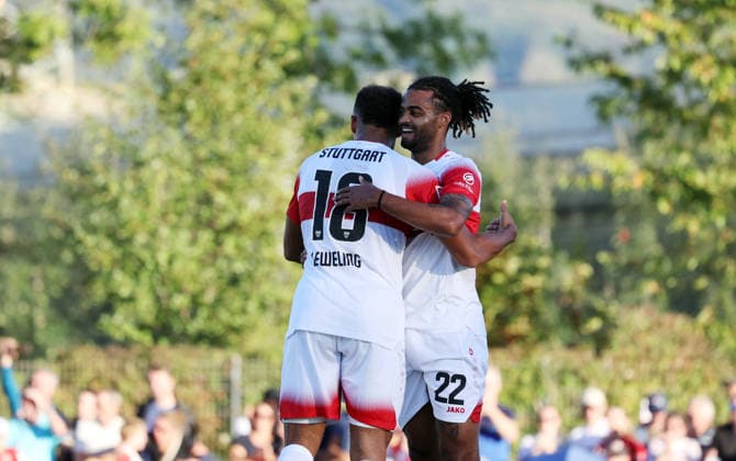 September 25, 2026 VfB Stuttgart 1 FC Heidenheim Germany, Weinstadt, September 25, 2026, Soccer, Bundesliga, 2026–2027 season, Friendly match, VfB Stuttgart vs. FC Heidenheim, Lorenz Assignon, VfB Stuttgart, Celebrating, Goal, 2–0, Assignon