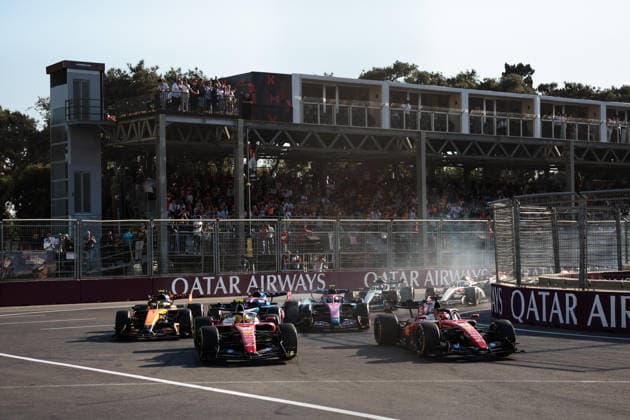 F1 - AZERBAIJAIN GRAND PRIX 2026 Restart after Safety Car, 16 LECLERC Charles (mco), Scuderia Ferrari SF-26, action and 44 HAMILTON Lewis (gbr), Scuderia Ferrari SF-26, action during the 2026 Formula 1 Azerbaijan Grand Prix, 15th round of the 2026 Formula One World Championship, WM, Weltmeisterschaft from September 24 to 26, 2026 on the Baku City Circuit, in Baku, Azerbaijan - BakuAzerbaijan Copyright: xEricxAlonsox