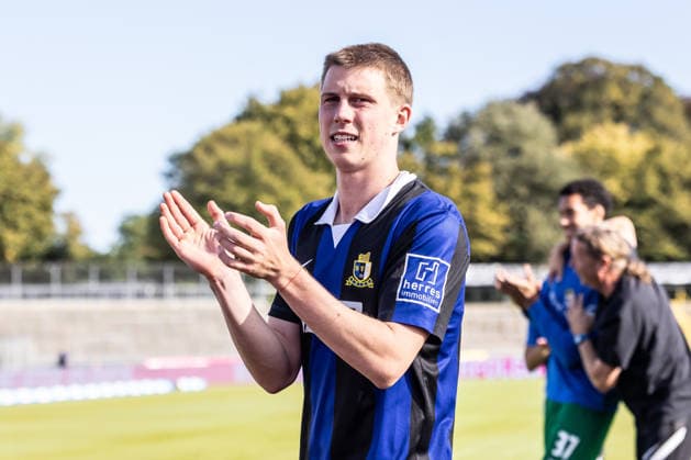 SSV Ulm 1846 Soccer vs. SV Eintracht Trier, Soccer, Regionalliga Südwest, Matchday 9, Donaustadion Ulm, September 26, 2026, after the game; cropped single image, portrait, Christopher Waehling, SV Eintracht Trier; 8. SSV Ulm 1846 vs. SV Eintracht Trier, soccer, Regionalliga Southwest, Matchday 9, Donaustadion Ulm, September 26, 1846; Photo by Lucca Fundel; Ulm, Donaustadion, Baden-Württemberg, Germany