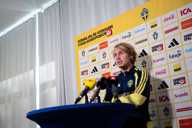 September 27, 2026: Sebastian Nanasi of the Swedish men’s national soccer team in the mixed zone on September 27, 2026 in Stockholm. Photo by Emma Wallskog, BILDBYRAN, code EW EW0712: soccer, football, UEFA Nations League, press conference, Sweden, Sweden A, bbeng Copyright: EMMAxWALLSKOG BB260927EW013