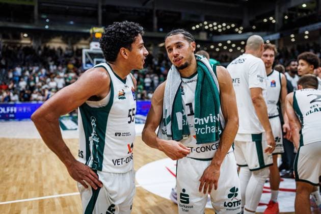 Eli Brooks (Gladiators Trier) and Jordan Roland (Gladiators Trier), emotions, gestures, body language, facial expressions; Vet Concept Gladiators Trier vs. Science City Jena, basketball, easyCredit BBL, Matchday 2, 2026–2027 season, September 27, 2026 Vet Concept Gladiators Trier vs. Science City Jena, basketball, easyCredit BBL, Matchday 2, 2026–2027 season, September 27, 2026 Copyright: xEibnerxPressefotox EP_ANS