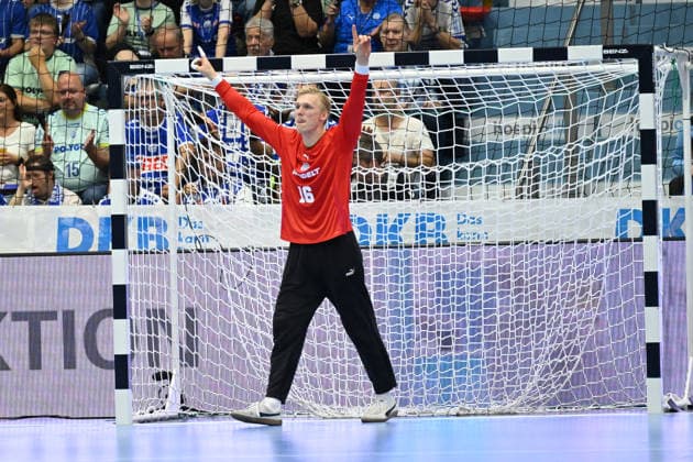 September 27, 2026, GER, Handball, Men s, Opel HBL, 2026–2027 Season, Matchday 6, VfL Gummersbach vs. Bergischer HC Bertram Obling (VfL Gummersbach 16) celebrates saving a shot. DFB and DFL regulations prohibit any use of photographs as image sequences and or quasi-video. Gummersbach, SCHWALBE Arena, NRW, Germany Copyright: xNordphoto Meuterx