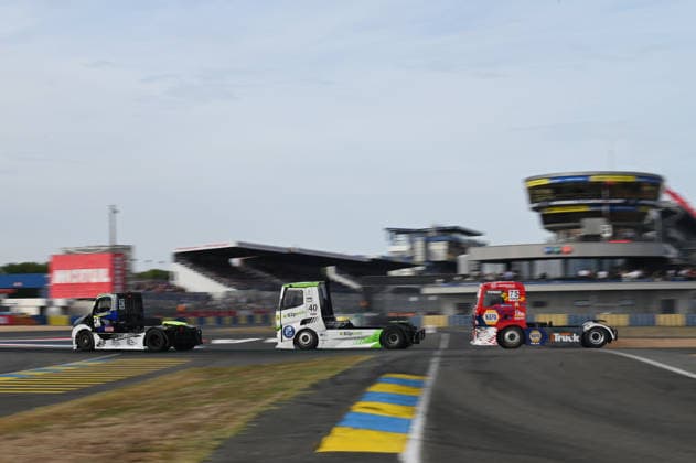FFSA 24 HEURES CAMIONS 2026 21 SOUSA Raphaël (fra), Team Viry Truck Racing, Freightliner, 40 MONTAGNE Lionel (fra), Team Aravi Racing, Renault, 75 ROBINEAU Thomas (fra), Team Robineau, MAN, action, during the 5th round of the Championnat de France FFSA Camions 2026, 24 Heures Camions, from September 26 to 27, 2026 on the Bugatti Circuit, in Le Mans, France - Le MansFrance Copyright: xRAINIERxEHRHARDTx