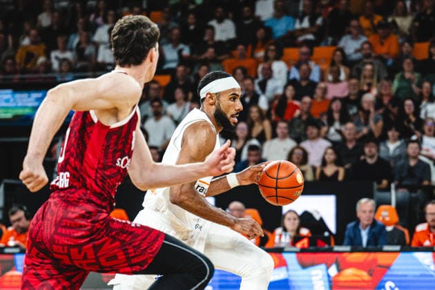 Neu Ulm, Germany, September 27, 2026: Alen Pjanic and Armel Traore of ratiopharm Ulm go head-to-head during the Basketball Bundesliga game between ratiopharm Ulm and Fitness First Würzburg Baskets at the ratiopharm Arena on September 27, 2026, in Neu Ulmm, Germany. Photo by Harry Langer, DeFodi Images, ratiopharm Arena, Germany, September 27, 2026: Alen Pjanic and Armel Traore of ratiopharm Ulm battle for the ball during the Basketball Bundesliga match between ratiopharm Ulm and Fitness First Würzburg Baskets at the ratiopharm Arena in Neu Ulm on September 27, 2026 at the ratiopharm Arena, Germany. Photo by Harry Langer, DeFodi Images. Photo by Harry Langer, DeFodi Images.