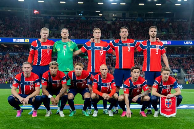 Soccer, Nations League Norway vs. Portugal, Nations League Oslo 20260927 Norway’s starting lineup for the international soccer match between Norway and Portugal in the Nations League. Back row, from left: Erling Braut Haaland, Orjan Nyland, Torbjørn Heggem, Sander Berge, and Kristoffer Vassbakk Ajer; Front row, from left: Julian Ryerson, Antonio Nusa, Andreas Schjelderup, Fredrik Aursnes, Patrick Berg, and Martin Ødegaard. Photo: Cornelius Poppe, NTB, Oslo, Norway. EDITORIAL USE ONLY. RESTRICTED USE FOR BETTING COMPANIES. Copyright: xCorneliusxPoppex xNTBx