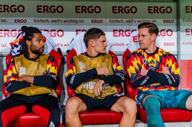 Nations League, Group A, Matchday 2, Germany vs. Greece on September 27, 2026, at the WWK Arena in Augsburg: Marc-André ter Stegen (Germany), Florian Wirtz (Germany), Serge Gnabry on the bench as a substitute Copyright: xBahhoxKarax