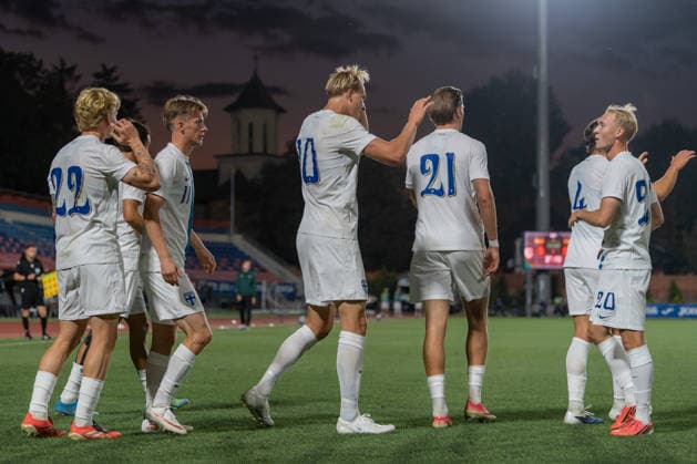 Romania v Finland, U21, U 21 Luka Hyrylainen celebrates after scoring his side first goal during the European Under-21 Championship 2027, Qualifying round game between Romania and Finland at Eugen Popescu stadium in Targoviste, Romania, 30 September 2026. ALEX NICODIM Imago Images Copyright: xAlexxNicodimx