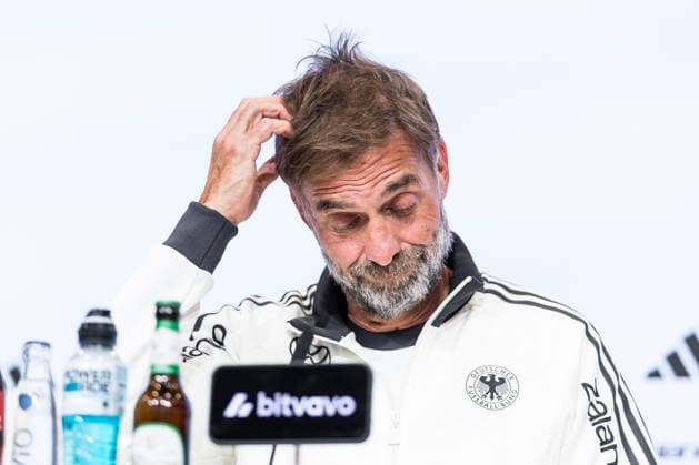 MUNICH, GERMANY - SEPTEMBER 30: Juergen Klopp (Head Coach Germany) scratches his head during the pressconference before the UEFA Nations League match between Germany vs. Serbia at Allianz Arena on matchday 3 of the UEFA Nations League on September 30, 2026 in Munich, Germany. Bavaria Germany Copyright: xSteffiexWunderlx