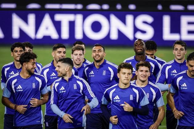THESSALONIKI , 30-09-2026 , Toumba Stadium , season 2026 2027 , UEFA Nations League football , Picture shows Greece player Vangelis Pavlidis during the press conference, PK, Pressekonferenz md-1 and training Press conference Greece and training in Thessaloniki x207758842x Copyright: