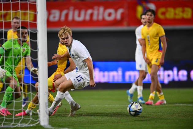 Romania v Finland, U21, U 21 Toivo Mero of Finland scores his side second goal during the European Under-21 Championship 2027, Qualifying round game between Romania and Finland at Eugen Popescu stadium in Targoviste, Romania, 30 September 2026. ALEX NICODIM Imago Images Copyright: xAlexxNicodimx
