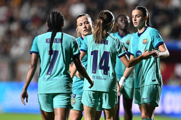 IPA89151542 - Claudia Pina of F.C. Barcelona celebrates after scoring the fifth goal in a 0-5 victory during Matchday 2 of the 2026 27 UEFA Women s Champions League group stage, a soccer match between A.S. Roma and F.C. Barcelona at the Tre Fontane Stadium on September 30, 2026, in Rome, Italy. Copyright: xDomenicoxCippitelli IPAxSportx xx IPA89151542
