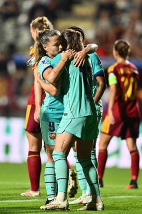 IPA89151537 - Claudia Pina of F.C. Barcelona celebrates after scoring the goal that made the score 0-3 during Matchday 2 of the 2026 27 UEFA Women s Champions League group stage, a soccer match between A.S. Roma and FC Barcelona, Barca at Tre Fontane Stadium on September 30, 2026, in Rome, Italy. Copyright: xDomenicoxCippitelli IPAxSportx xx IPA89151537
