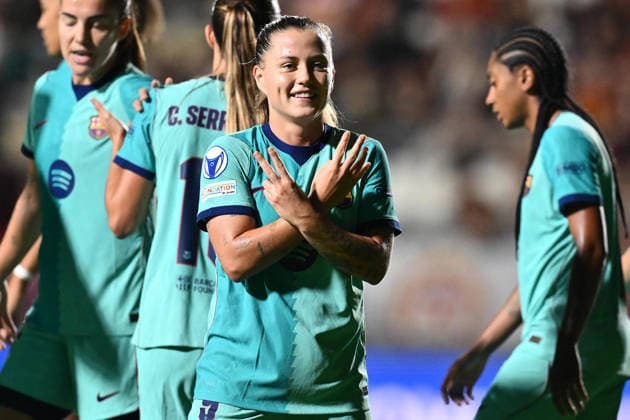 IPA89151538 - Claudia Pina of F.C. Barcelona celebrates after scoring the goal that made the score 0-3 during Matchday 2 of the 2026 27 UEFA Women s Champions League group stage, a soccer match between A.S. Roma and FC Barcelona, Barca at Tre Fontane Stadium on September 30, 2026, in Rome, Italy. Copyright: xDomenicoxCippitelli IPAxSportx xx IPA89151538
