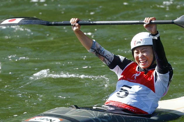 Aichi-Nagoya Asian Games: Canoe Slalom Japan s Kurumi Ito reacts after winning gold in the Aichi-Nagoya Asian Games women s kayak single at Yahagigawa Canoe Slalom Course in Toyota in Aichi Prefecture, central Japan, on Oct. 1, 2026. A14AA0005629605P