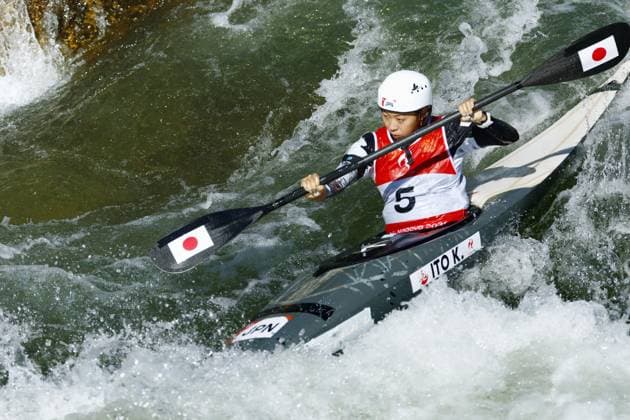 Aichi-Nagoya Asian Games: Canoe Slalom Japan s Kurumi Ito competes en route to winning gold in the Aichi-Nagoya Asian Games women s kayak single at Yahagigawa Canoe Slalom Course in Toyota in Aichi Prefecture, central Japan, on Oct. 1, 2026. A14AA0005629610P