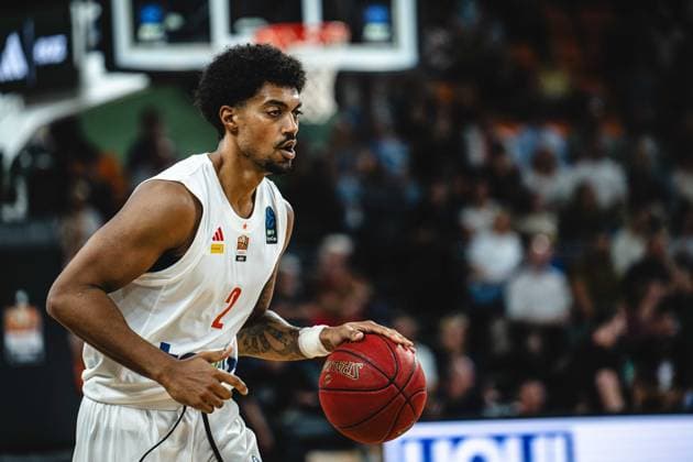Ibi Watson of ratiopharm ulm controls the ball during the BKT EuroCup 2026–2027 game between ratiopharm ulm and Balkan Botevgrad at the ratiopharm Arena on September 30, 2026, in Neu Ulm, Germany. Photo by Harry Langer, DeFodi Images