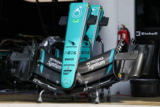 KUALA LUMPUR, MALAYSIA - OCTOBER 01: Front wings of Mercedes AMG PETRONAS F1 Team F1 W17 in the Paddock during previews ahead of the FIA Formula 1 Grand Prix of Bahrain in Malaysia at the Sepang Circuit on October 01, 2026 in Kuala Lumpur, Malaysia. (Photo by Qian Jun SPP-Paddocker) Copyright: xQianxJun SPP-Paddockerx Sportspressphoto_SPR243332