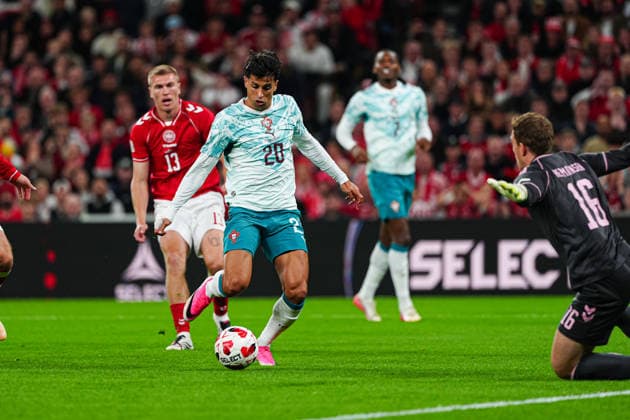 Goal: 0–1, Joao Cancelo, Portugal; 20 DEN, Denmark vs. Portugal, Soccer, UEFA Nations League A, Group 4, Matchday 3, 2026–2027 Season, October 1, 2026, DEN, Denmark vs. Portugal, Soccer, UEFA Nations League A, Group 4, Matchday 3, 2026–2027 Season, October 1, 2026, Copenhagen Copyright: xEibner-Pressefoto MarcelxvonxFehrnx EP_MFN