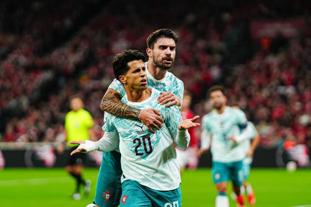 Portugal celebrates after Joao Cancelo scores the 0-1 goal, Portugal, 20 DEN, Denmark vs. Portugal, Soccer, UEFA Nations League A, Group 4, Matchday 03, 2026–2027 Season, October 1, 2026, DEN, Denmark vs. Portugal, Soccer, UEFA Nations League A, Group 4, Matchday 3, 2026–2027 Season, October 1, 2026, Copenhagen Copyright: xEibner-Pressefoto MarcelxvonxFehrnx EP_MFN