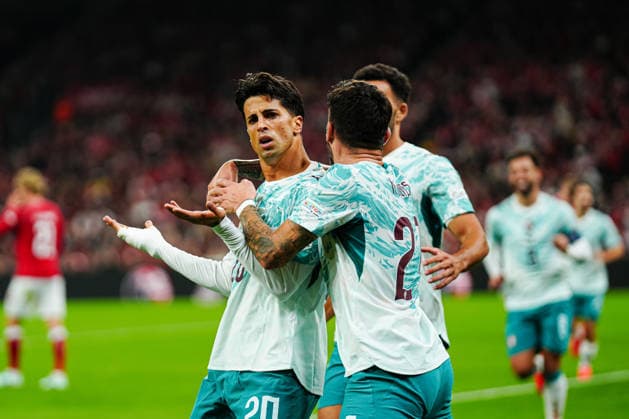 Portugal celebrates after Joao Cancelo scores the 0-1 goal, Portugal, 20 DEN, Denmark vs. Portugal, Soccer, UEFA Nations League A, Group 4, Matchday 03, 2026–2027 Season, October 1, 2026, DEN, Denmark vs. Portugal, Soccer, UEFA Nations League A, Group 4, Matchday 3, 2026–2027 Season, October 1, 2026, Copenhagen Copyright: xEibner-Pressefoto MarcelxvonxFehrnx EP_MFN