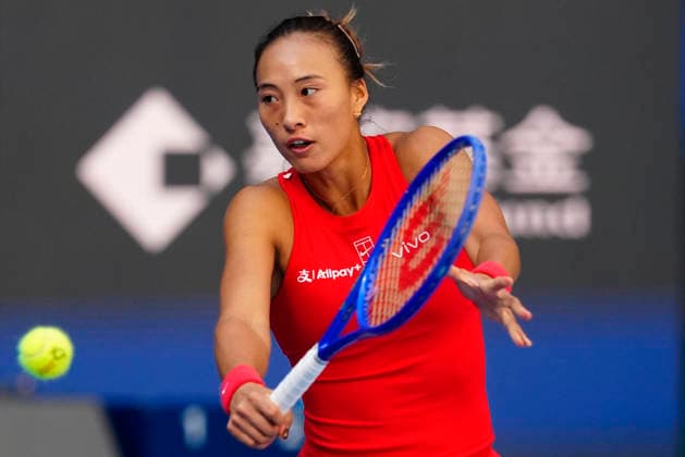 October 1, 2026, Beijing, China: Qinwen Zheng of China plays against Han Shi of China ( not in view) during the Women s singles match on day two of the China Open at the National Tennis Center. Beijing China - ZUMAs197 20261001_aaa_s197_159 Copyright: xPolyxFeix
