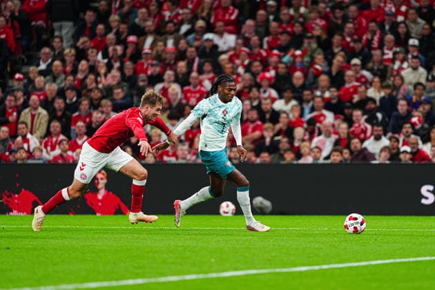 Joachim Andersen, Denmark, 02; Rafael Leão, Portugal, 07; DEN, Denmark vs. Portugal, Soccer, UEFA Nations League A, Group 4, Matchday 3, 2026–2027 Season, October 1, 2026, DEN, Denmark vs. Portugal, Soccer, UEFA Nations League A, Group 4, Matchday 3, 2026–2027 Season, October 1, 2026, Copenhagen Copyright: xEibner-Pressefoto MarcelxvonxFehrnx EP_MFN