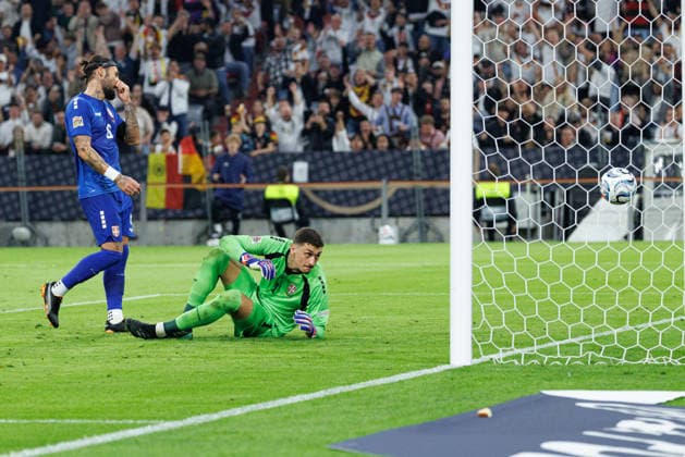 Djordje Petrovic 1, Serbia, and Nemanja Gudelj 6, Serbia, scored the 2-0 goal in the match between Germany and Serbia, soccer, men’s, UEFA Nations League, 2026–2027, Matchday 3 on October 1, 2026, in Munich, Allianz Arena, Bavaria, Germany