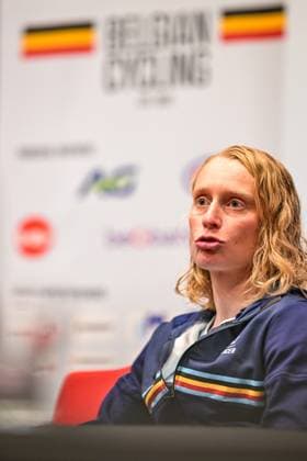 Belgian Lotte Claes is pictured during a press conference, PK, Pressekonferenz ahead of the cycling European Championships, in Ljubljana, Slovenia, Friday 2 October 2026. The UEC road championships are taking place from 03 to 07 October. DAVIDxPINTENS x188532871x