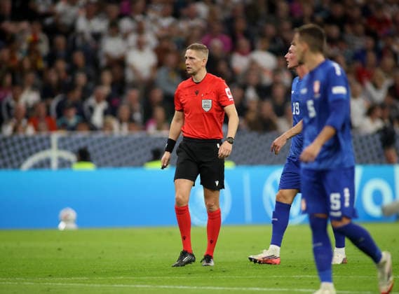 Germany vs. Serbia, Soccer, Men s, 2026–2027 Season, International Match, Nations League, Matchday 3, League A, Group 2, Allianz Arena; Referee Espen Eskas (NOR) standing on the field