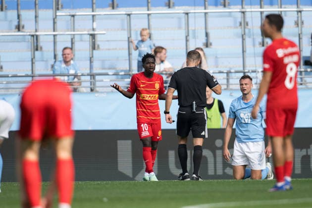 October 3, 2026: Prince Junior of FC Nordsjälland reacts during the friendly match between Malmö FF and FC Nordsjälland on October 3, 2026 in Malmö. Photo by Avdo Bilkanovic, BILDBYRAN COP 115 AB0391. soccer, football, fotball, practice match, friendly match, Malmö FF, FC Nordsjälland, bbeng, soccer, football, fotball, practice match, friendly match, Malmö FF, FC Nordsjälland, bbeng Copyright: AVDOxBILKANOVIC BB261003AB013