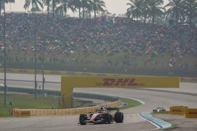 (261003) -- SEPANG, Oct. 3, 2026 -- Ferrari s Lewis Hamilton of Britain competes during the qualifying session of the Formula One Bahrain Grand Prix at the Sepang International Circuit near Kuala Lumpur, Malaysia, Oct. 3, 2026. (Photo by Xu Mingnan Xinhua) (SP)MALAYSIA-SEPANG-F1-BAHRAIN GRAND PRIX 2026-QUALIFYING YuanxRui