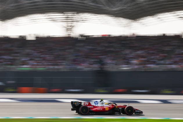 (261003) -- SEPANG, Oct. 3, 2026 -- Ferrari s Lewis Hamilton of Britain competes during the qualifying session of the Formula One Bahrain Grand Prix at the Sepang International Circuit near Kuala Lumpur, Malaysia, Oct. 3, 2026. (Photo by Li Qixiang Xinhua) (SP)MALAYSIA-SEPANG-F1-BAHRAIN GRAND PRIX 2026-QUALIFYING YuanxRui