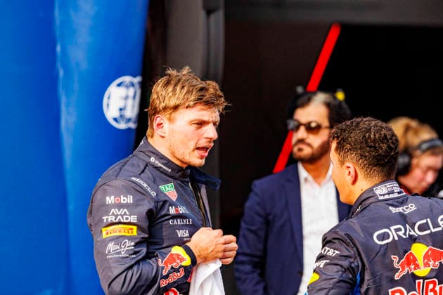 RECORD DATE NOT STATED 3rd October 2026; Sepang IC, Kuala Lumpur, Malaysia; Formula 1, Bahrain Grand Prix, Qualifying Day; Oracle Red Bull Racing driver Max Verstappen of Netherlands, Oracle Red Bull Racing driver Isack Hadjar of France celebrates first and third in Qualifying at the Bahrain Grand Prix StephenxBlackberry