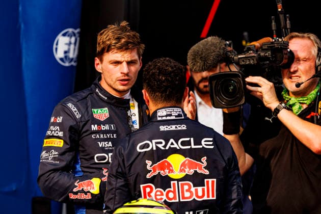 RECORD DATE NOT STATED 3rd October 2026; Sepang IC, Kuala Lumpur, Malaysia; Formula 1, Bahrain Grand Prix, Qualifying Day; Oracle Red Bull Racing driver Max Verstappen of Netherlands, Oracle Red Bull Racing driver Isack Hadjar of France get first and third in Qualifying at the Bahrain Grand Prix StephenxBlackberry