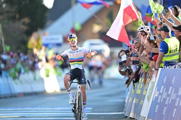Netherlands Demi Vollering celebrates as she wins the elite women Road Race race (130 km) at the cycling UEC Road European Championships, in Ljubljana, Slovenia Saturday 3 October 2026. The UEC Road European Championships are taking place from 02 to 07 October in Ljubljana, Slovenia. DAVIDxPINTENS x0868474384stx