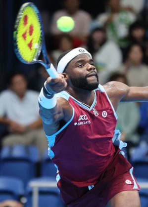 October 2, 2026, Tokyo, Japan - Frances Tiafoe of the United States returns the ball against Arthur Fils of France during the second round match of the Japan Open tennis championship at the Ariake Colosseum in Tokyo on Friday, October 2, 2026. Fils defeated Tiafoe 6-3, 7-5. (photo by Yoshio Tsunoda AFLO) Noxthirdxpartyxsales 0868474836st YoshioxTsunodax