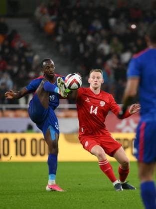 Russia Soccer Friendly Russia - Namibia 9256924 03.10.2026 Namibia s Peter Shalulile and Russia s Viktor Melekhin struggle for a ball during the friendly soccer match between Russia and Namibia at Yekaterinburg Arena in Yekaterinburg, Russia. Grigory Sysoev Sputnik Yekaterinburg Sverdlovsk Oblast Region Russia Copyright: xGrigoryxSysoevx