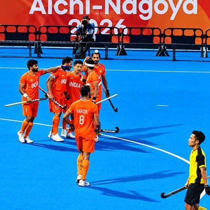 RECORD DATE NOT STATED India s Men s Hockey Team Wins Gold Medal at the Asian Games 2026 Kakamigahara Japan , Oct 03 (ANI): Indian Men s Hockey team celebrates after defeating Malaysia 5-1 in the final to win the gold medal at the Asian Games 2026 in Aichi-Nagoya, in Kakamigahara on Saturday. Kakamigahara Japan Copyright: xANIx ANI_20261003271