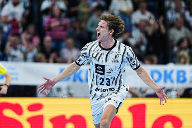 Rune Dahmke (THW Kiel) celebrates a goal, 23 GER, THW Kiel vs. VfL Gummersbach, Handball, 1st Bundesliga, Matchday 7, 2026–2027 Season, October 3, 2026, Germany, THW Kiel vs. VfL Gummersbach, Handball, Bundesliga 1, Matchday 7, 2026–2027 season, October 3, 2026, Kiel Copyright: xEibner-Pressefoto MarcelxvonxFehrnx EP_MFN