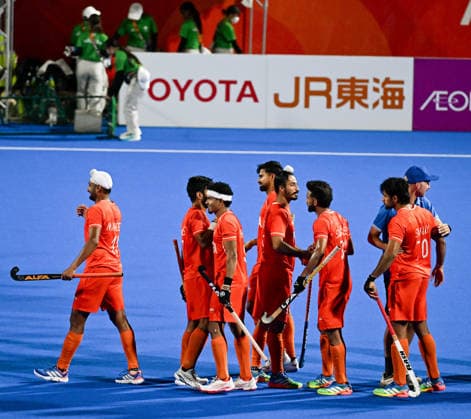 India s Men s Hockey Team Wins Gold Medal at the Asian Games 2026 Kakamigahara Japan , Oct 03 (ANI): Indian Men s Hockey team celebrates after defeating Malaysia 5-1 in the final to win the gold medal at the Asian Games 2026 in Aichi-Nagoya, in Kakamigahara on Saturday. Kakamigahara Japan Copyright: xANIx ANI_20261003385