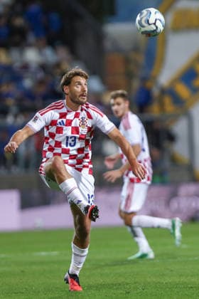 Rijeka, Croatia, 3rd October 2026. UEFA Nations League. Matchday 3, Group A3. Croatia v England at Rujevica, Rijeka. Nikola VLASIC (13) with the ball. Croatia v England, UEFA Nations League.