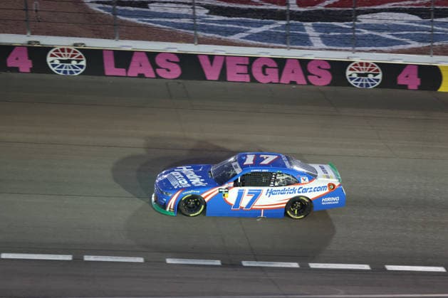 LAS VEGAS, CA - OCTOBER 03: Corey Day ( 17 Hendrick Motorsports HendrickCars.com Chevrolet) leads late in the raceduring the Focused Health 302 NASCAR, Motorsport, USA O™Reilly Auto Parts Series race on October 3, 2026, at Las Vegas Motor Speedway in Las Vegas, NV. (Photo by Marc Sanchez LVMS Icon Sportswire) AUTO: OCT 03 NASCAR O™Reilly Auto Parts Series Focused Health 302 EDITORIAL USE ONLY Icon14426100314151