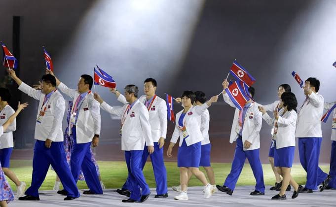 Aichi-Nagoya Asian Games: Closing ceremony North Korean athletes march during the closing ceremony of the Aichi-Nagoya Asian Games at Mizuho Park Athletic Stadium in Nagoya, central Japan, on Oct. 4, 2026. A14AA0005629994P