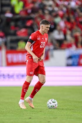 Michel Aebischer of Switzerland controls the ball during the UEFA Nations League 2026–27 group stage match between Switzerland and Slovenia at Luzern Arena on October 3, 2026, in Lucerne, Switzerland. Photo by Harry Langer, DeFodi Images